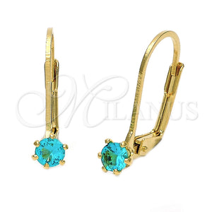 Arete Gancho Frances 5.128.098 Oro Laminado, con Topacio Azul Zirconia Cubica, Pulido, Tono Dorado