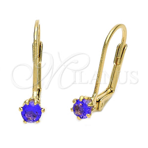 Arete Gancho Frances 5.128.104 Oro Laminado, con Amatista Zirconia Cubica, Pulido, Tono Dorado