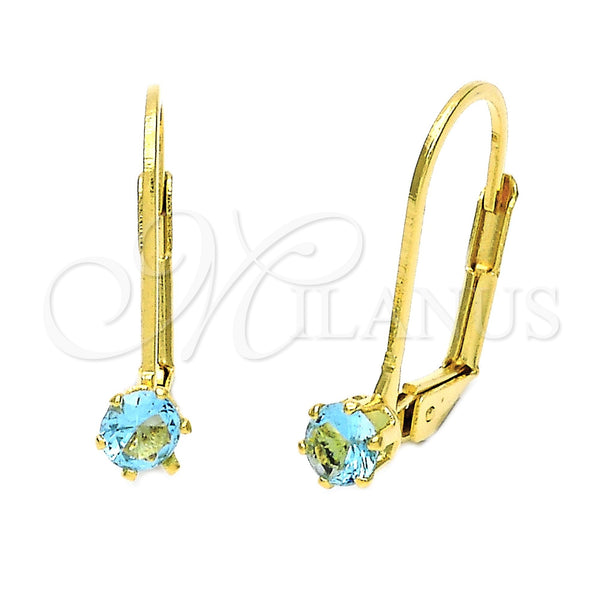 Arete Gancho Frances 5.128.107 Oro Laminado, con Aqua Azul Zirconia Cubica, Pulido, Tono Dorado