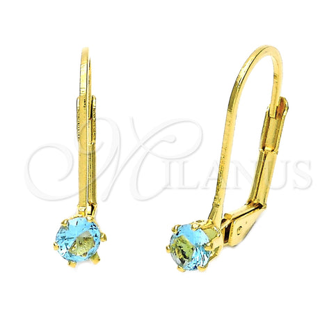 Arete Gancho Frances 5.128.107 Oro Laminado, con Aqua Azul Zirconia Cubica, Pulido, Tono Dorado