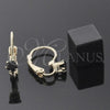 Arete Gancho Frances 5.128.156 Oro Laminado, con Negro Zirconia Cubica, Pulido, Tono Dorado