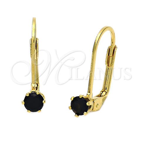 Arete Gancho Frances 5.128.156 Oro Laminado, con Negro Zirconia Cubica, Pulido, Tono Dorado