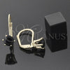 Arete Gancho Frances 5.128.146 Oro Laminado, con Negro Zirconia Cubica, Pulido, Tono Dorado