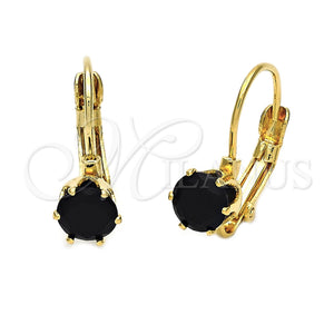 Arete Gancho Frances 5.128.146 Oro Laminado, con Negro Zirconia Cubica, Pulido, Tono Dorado