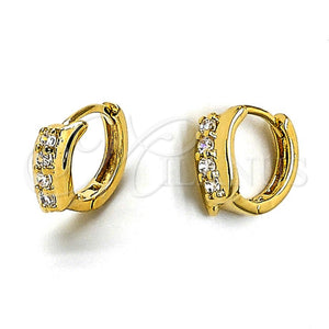 Argolla Huggie 5.132.011 Oro Laminado, Diseño de Oja, con Blanca Zirconia Cubica, Pulido, Tono Dorado