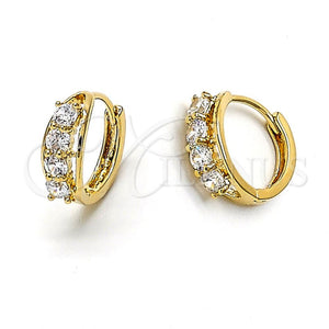 Argolla Huggie 5.132.017 Oro Laminado, con Blanca Zirconia Cubica, Pulido, Tono Dorado