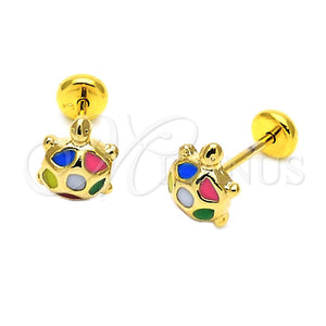 Arete Dormilona 02.09.0023 Oro Laminado, Diseño de Tortuga, Esmaltado Multicolor, Tono Dorado