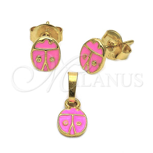 Juego de Arete y Dije de Nino 10.64.0154 Oro Laminado, Diseño de Mariquita, Esmaltado, Tono Dorado