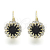 Arete Gancho Frances 5.125.007.1 Oro Laminado, Diseño de Flor, con Dark Ametista and Blanca Cristal, Pulido, Tono Dorado
