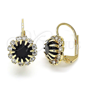 Arete Gancho Frances 5.125.007.1 Oro Laminado, Diseño de Flor, con Dark Ametista and Blanca Cristal, Pulido, Tono Dorado