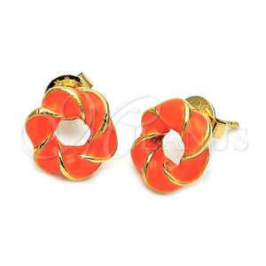 Arete Dormilona 5.126.020 *PROMO* Oro Laminado, Diseño de Nudo, Esmaltado Naranja, Tono Dorado