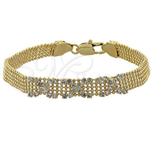 Pulsera Elegante 03.63.0545 Oro Laminado, Diseño de Besos y Abrazos, con Blanca Zirconia Cubica, Pulido, Tono Dorado (08 MM Thickness, 7 Inches Length)