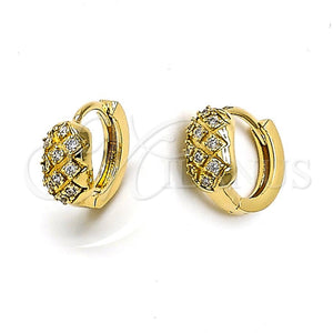 Argolla Huggie 02.63.2289 Oro Laminado, con Blanca Zirconia Cubica, Pulido, Tono Dorado