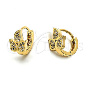 Argolla Huggie 02.63.2295 Oro Laminado, Diseño de Oja, con Blanca Zirconia Cubica, Pulido, Tono Dorado