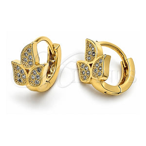 Argolla Huggie 02.63.2295 Oro Laminado, Diseño de Oja, con Zirconia Cubica Blanca, Pulido, Tono Dorado