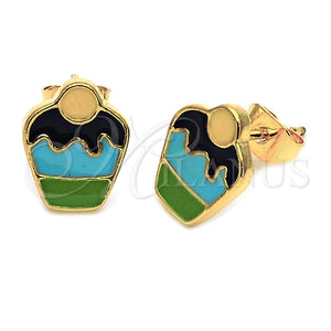 Arete Dormilona 5.126.074.1 *PROMO* Oro Laminado, Diseño de Cupcake, Esmaltado Negro, Tono Dorado