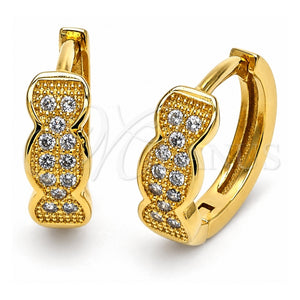 Argolla Huggie 02.63.2301 Oro Laminado, con Micro Pave Blanca, Pulido, Tono Dorado
