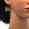 Arete Colgante 5.078.012 Oro Laminado, Diseño de Mariposa, Diamantado, Tono Dorado