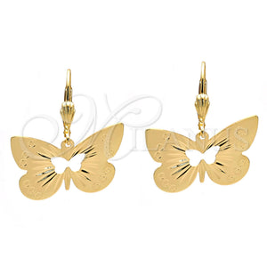 Arete Colgante 5.078.012 Oro Laminado, Diseño de Mariposa, Diamantado, Tono Dorado