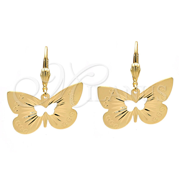 Arete Colgante 5.078.012 Oro Laminado, Diseño de Mariposa, Diamantado, Tono Dorado