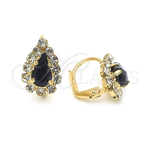 Arete Gancho Frances 5.125.011 Oro Laminado, Diseño de Gota, con Blanca and Negro Zirconia Cubica, Pulido, Tono Dorado
