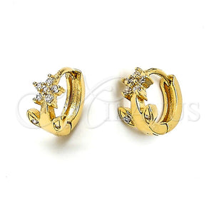 Argolla Huggie 5.130.035.1 Oro Laminado, Diseño de Flor, con Blanca Zirconia Cubica, Pulido, Tono Dorado