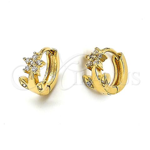 Argolla Huggie 5.130.035.1 Oro Laminado, Diseño de Flor, con Blanca Zirconia Cubica, Pulido, Tono Dorado