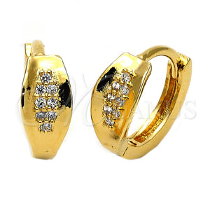 Argolla Huggie 02.63.2325 Oro Laminado, con Blanca Zirconia Cubica, Pulido, Tono Dorado