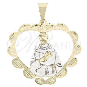 Dije Religioso 05.21.0034 Oro Laminado, Diseño de Corazón, Pulido, Tres Tonos