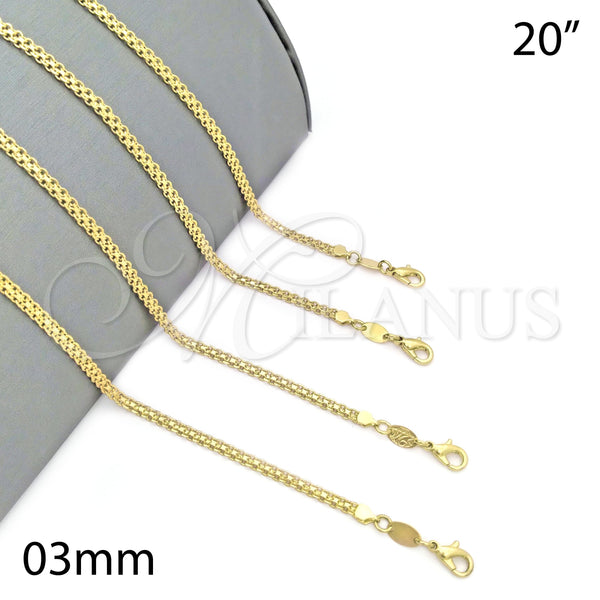 Gargantilla Basica 04.63.1287.20 Oro Laminado, Diseño de Rolo, Pulido, Tono Dorado (03 MM Thickness, 20 Inches Length)