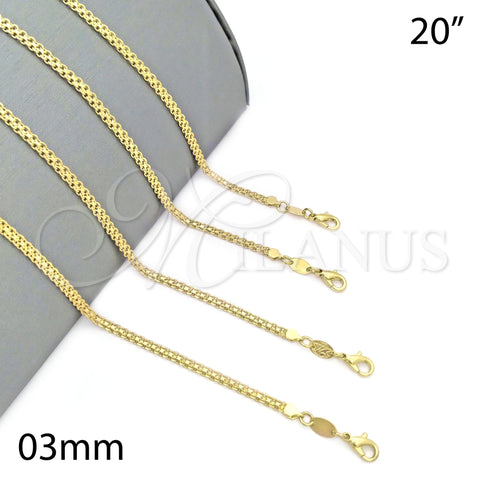 Gargantilla Basica 04.63.1287.20 Oro Laminado, Diseño de Rolo, Pulido, Tono Dorado (03 MM Thickness, 20 Inches Length)