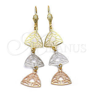 Arete Largo 02.63.2108 Oro Laminado, Diamantado, Tres Tonos