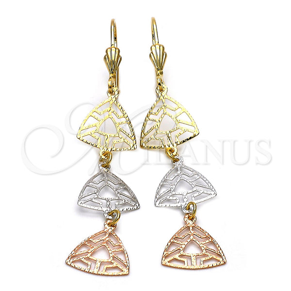 Arete Largo 02.63.2108 Oro Laminado, Diamantado, Tres Tonos