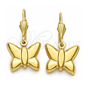Arete Colgante 5.123.030.1 Oro Laminado, Diseño de Mariposa, Pulido, Tono Dorado
