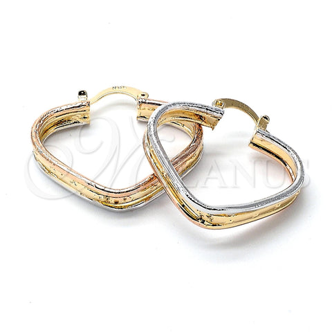 Argolla Mediana 5.154.017 Oro Laminado, Diseño de Corazón, Diamantado, Tres Tonos