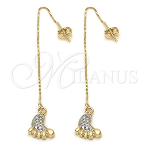 Arete Violador 02.65.2186 Oro Laminado, Diseño de Pies, con Blanca Micro Pave, Pulido, Tono Dorado