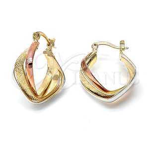 Argolla Mediana 5.155.005 Oro Laminado, Diseño de Torcido y Estrella, Diamantado, Tres Tonos