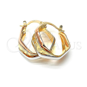 Argolla Pequeña 5.155.011 Oro Laminado, Diseño de Torcido, Diamantado, Tres Tonos