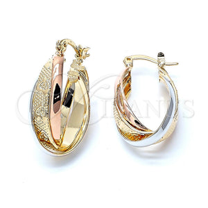 Argolla Mediana 5.155.016 Oro Laminado, Diseño de Corazón y Torcido, Diamantado, Tres Tonos