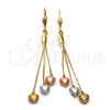 Arete Largo 02.63.2111 Oro Laminado, Diseño de Corazón y Long Box, Diamantado, Tres Tonos