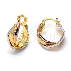 Argolla Pequeña 5.155.019 Oro Laminado, Diseño de Corazón y Torcido, Diamantado, Tres Tonos