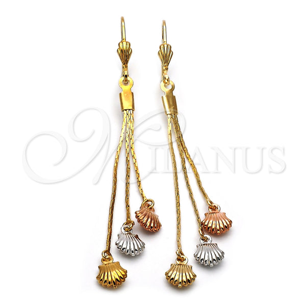 Arete Largo 02.63.2110 Oro Laminado, Diseño de Concha, Diamantado, Tres Tonos