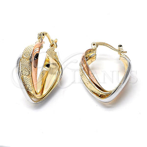 Argolla Mediana 5.155.026 Oro Laminado, Diseño de Corazón, Diamantado, Tres Tonos