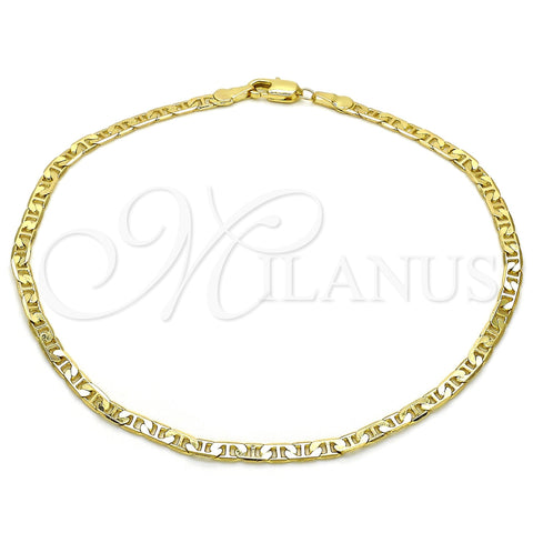 Tobillera Básica 5.222.026.10 Oro Laminado, Diseño de Mariner y Mariner, Pulido, Tono Dorado (0.80 Gauge, 03 MM Thickness, 10 Inches Length)