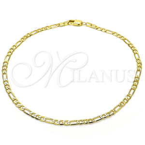 Tobillera Básica 5.222.017.10 Oro Laminado, Diseño de Figaro, Pulido, Tono Dorado (0.80 Gauge, 03 MM Thickness, 10 Inches Length)