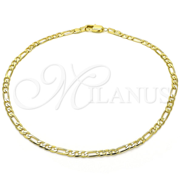 Tobillera Básica 5.222.017.10 Oro Laminado, Diseño de Figaro, Pulido, Tono Dorado (0.80 Gauge, 03 MM Thickness, 10 Inches Length)