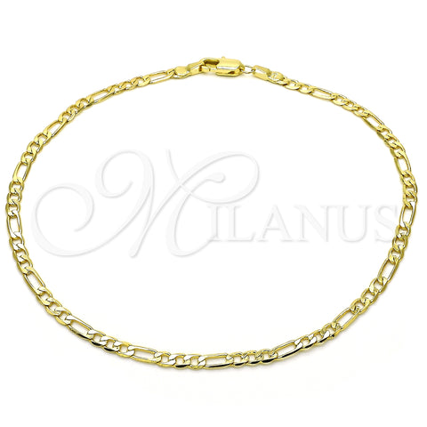 Tobillera Básica 5.222.017.10 Oro Laminado, Diseño de Figaro, Pulido, Tono Dorado (0.80 Gauge, 03 MM Thickness, 10 Inches Length)