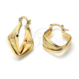Argolla Pequeña 5.156.003 Oro Laminado, Diseño de Torcido y Flor, Diamantado, Tono Dorado
