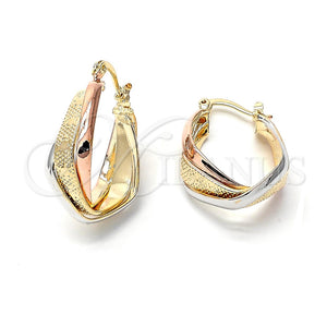 Argolla Mediana 5.156.009 Oro Laminado, Diseño de Torcido y Tortuga, Diamantado, Tres Tonos