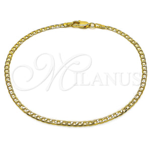 Tobillera Básica 5.222.007.10 Oro Laminado, Diseño de Cubana, Pulido, Tono Dorado (0.80 Gauge, 03 MM Thickness, 10 Inches Length)